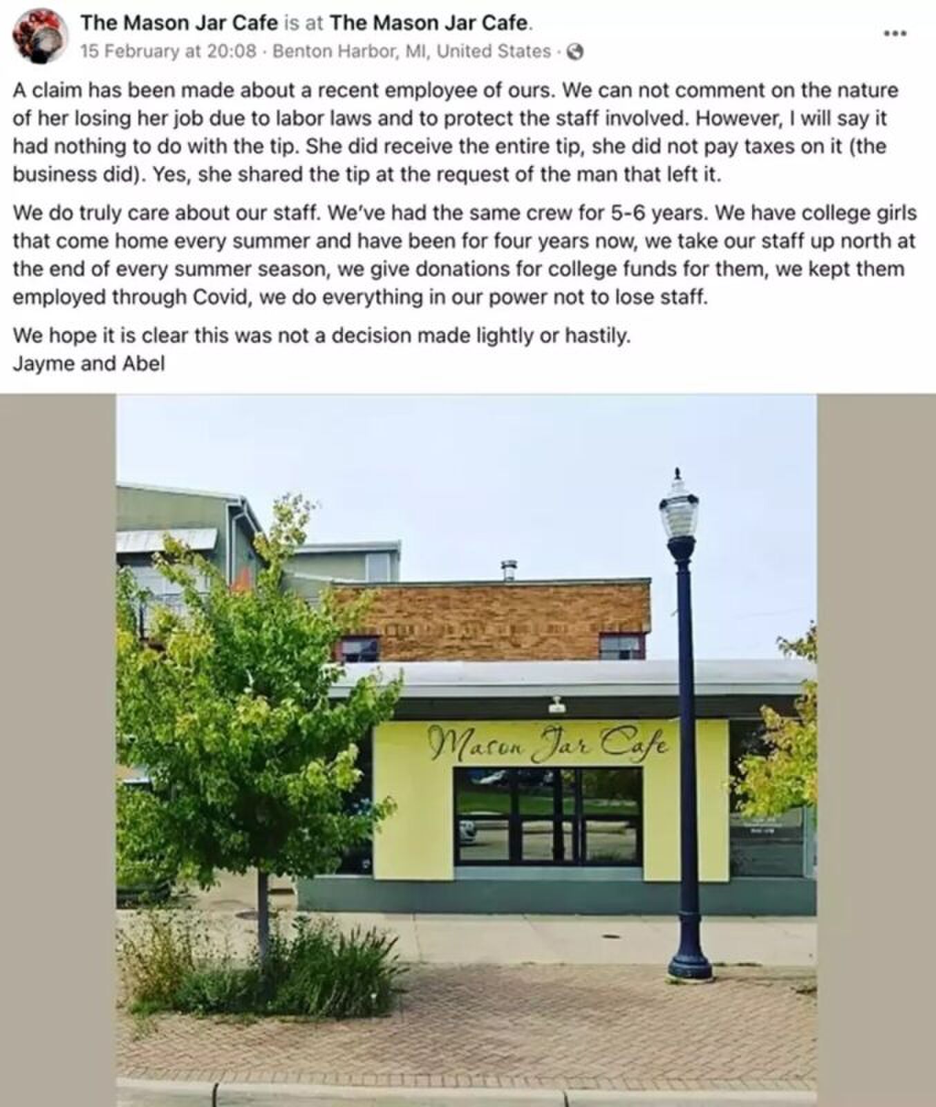 Facebook bericht restaurant