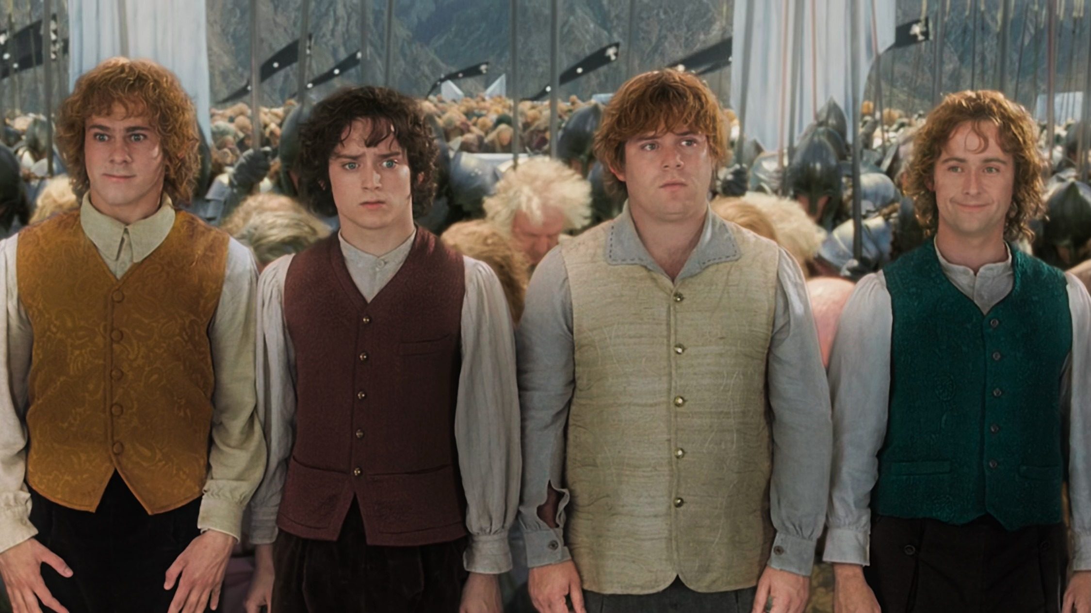 Frodo, Sam, Merry en Pippin in Lord of the Rings