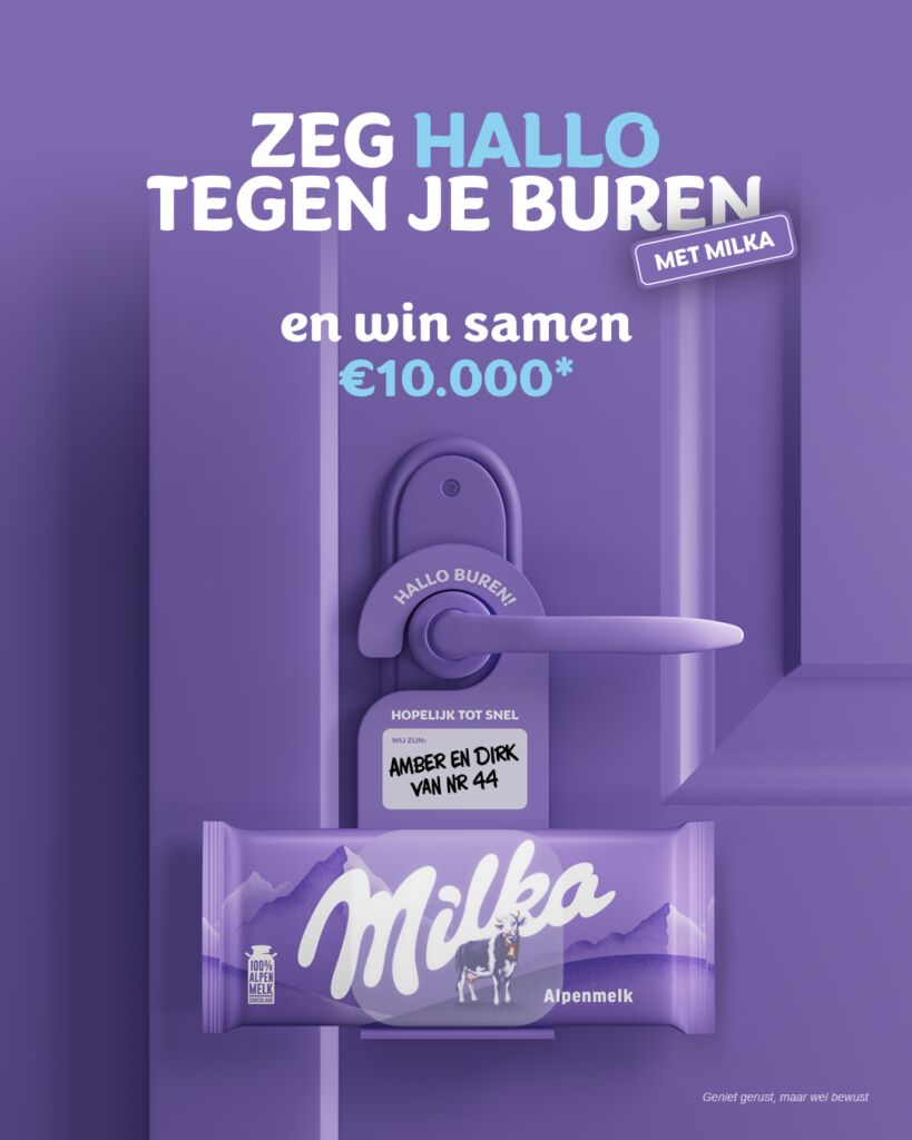 Milka zeg hallo tegen je buren 