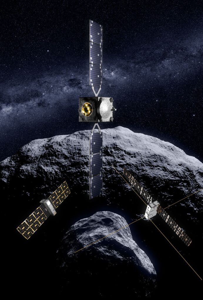 Hera en haar CubeSats in het Didymos system