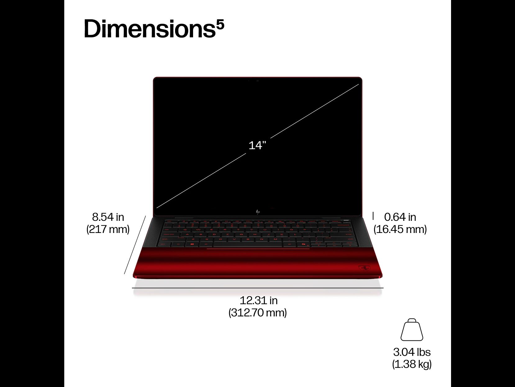 De afmetingen van de laptop