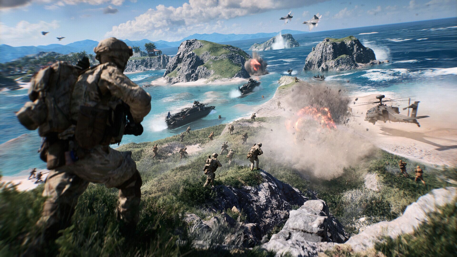 Een soldaat is op het strand aan het vechten in Battlefield