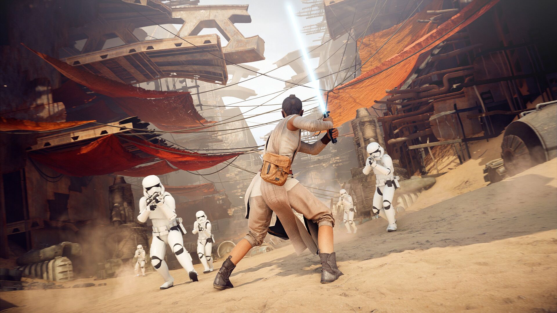 Rey vecht met stormtroopers