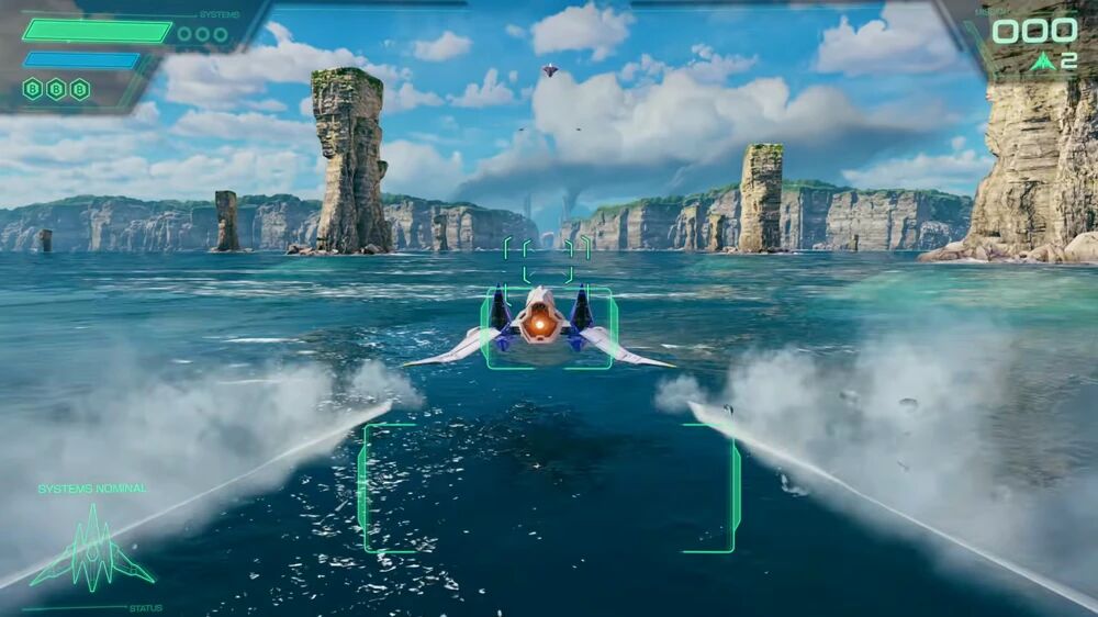 Een screenshot van de gameplay in Star Fox