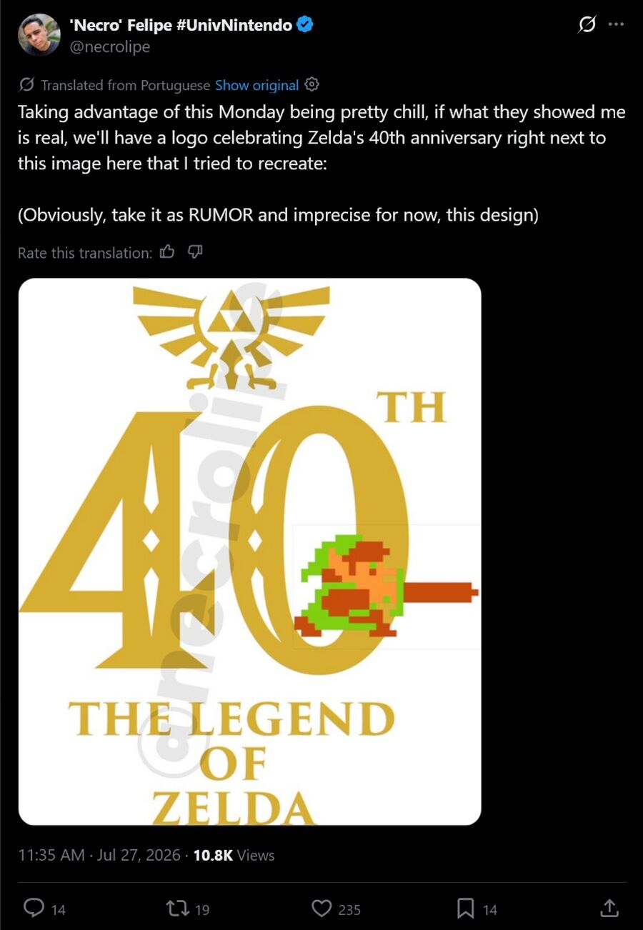 Een screenshot van X over het gelekte Zelda-logo