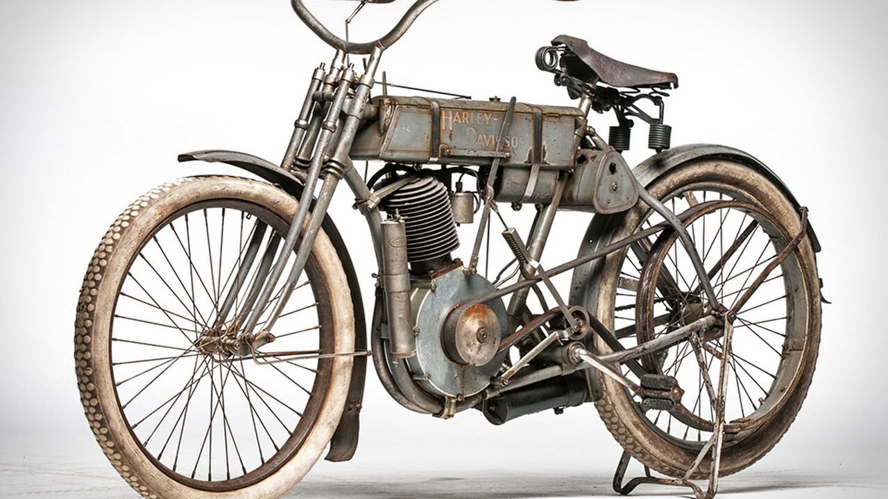 Illustratie voor: Brengt deze 1907 Harley-Davidson Strap Tank 1 miljoen dollar op in Las Vegas?