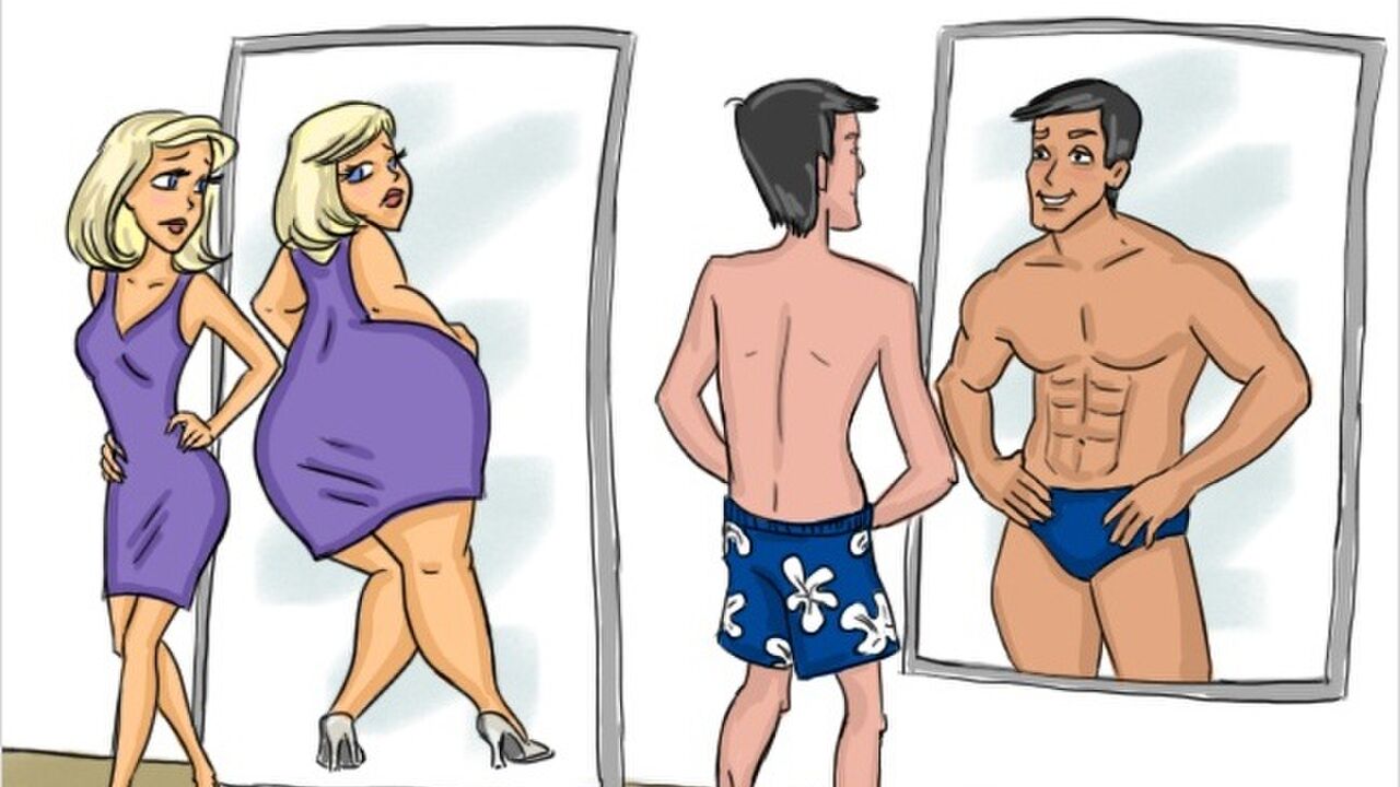Illustratie voor: De verschillen tussen mannen en vrouwen in een reeks illustraties