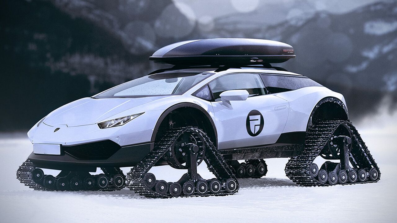 Illustratie voor: De Lamborghini Huracán Snowmobile..