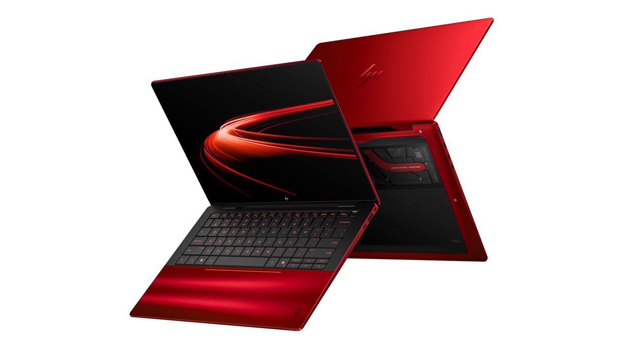 De HP laptop in de iconisch rode kleur van Ferrari