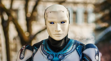 Een AI robot met een menselijk gezicht