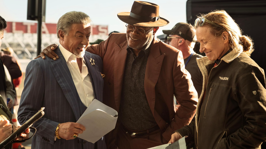 Samuel L. Jackson en Sylvester Stallone op set