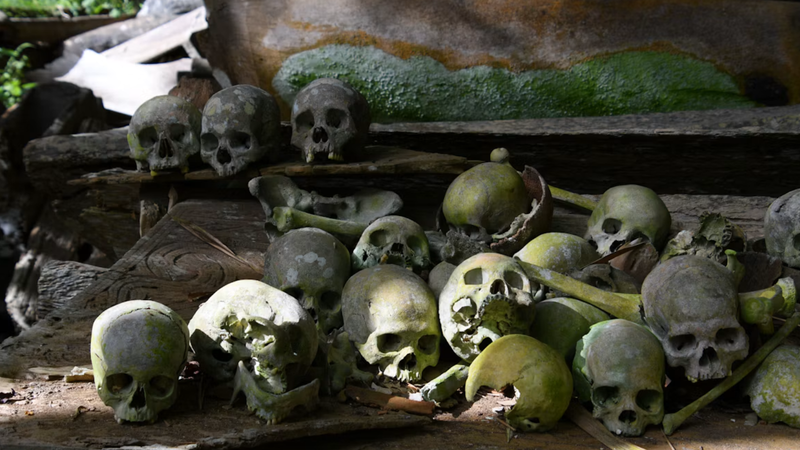 Schedels zoals de archeologen die gevonden hebben
